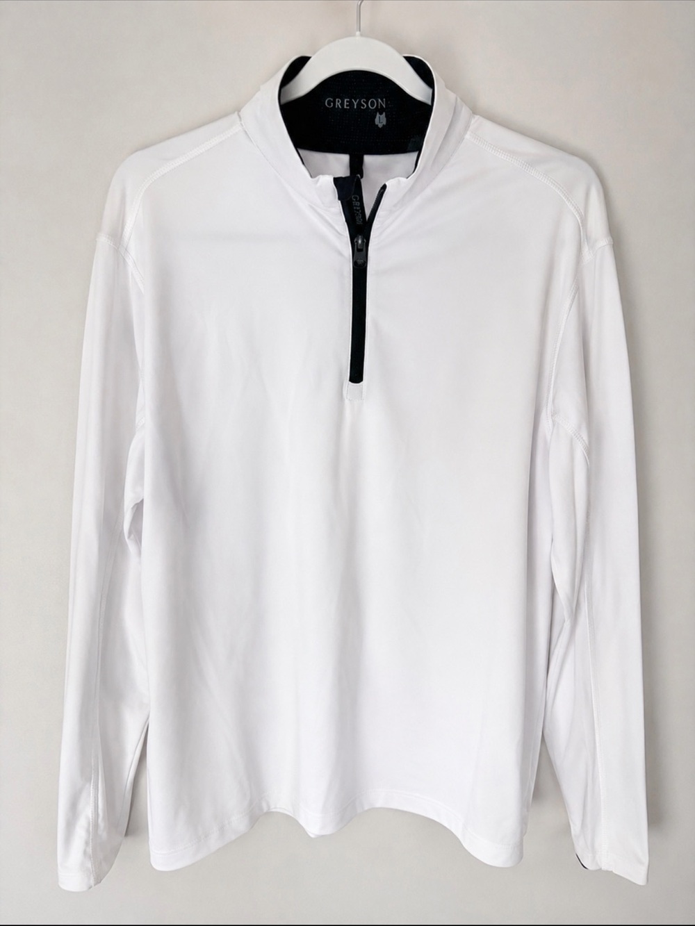Greyson White Long-Sleeve Quarter-Zip Pullover Navy Zipper Large